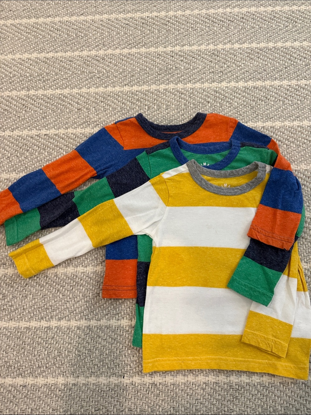 Primary Heathered Striped Long-Sleeve Tees in Yellow, Green & Orange